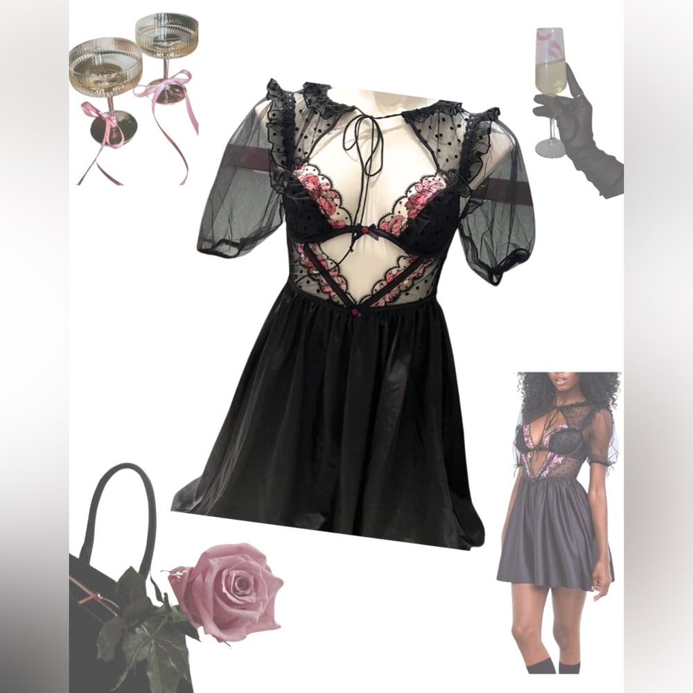 For Love & Lemons x VS sheer blk dress